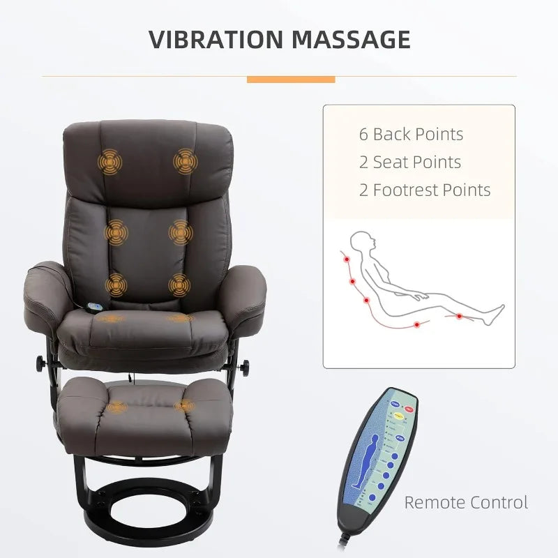 Swiveling PU Leather Massage Recliner Chair with Ottoman,10 Point Vibration