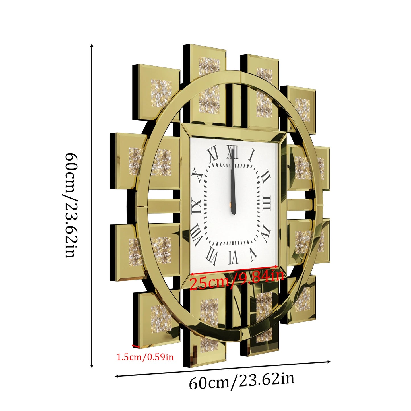 Irregular Large Crush Diamond Mirrored Wall Clock