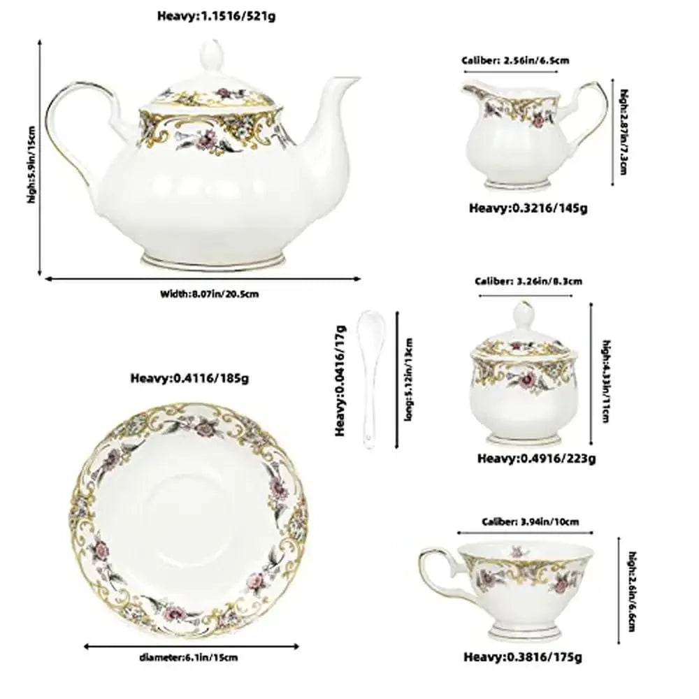 21-Piece Floral Design English Style Porcelain Bone China Tea Set