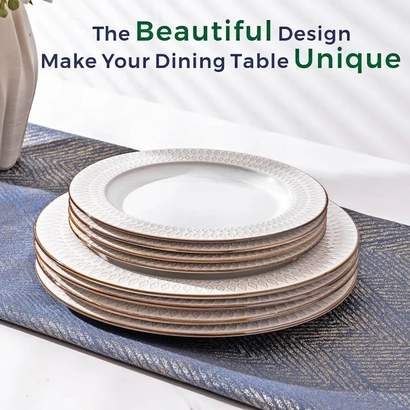 Embossed Elegant Stoneware Plates and Bowls Sets