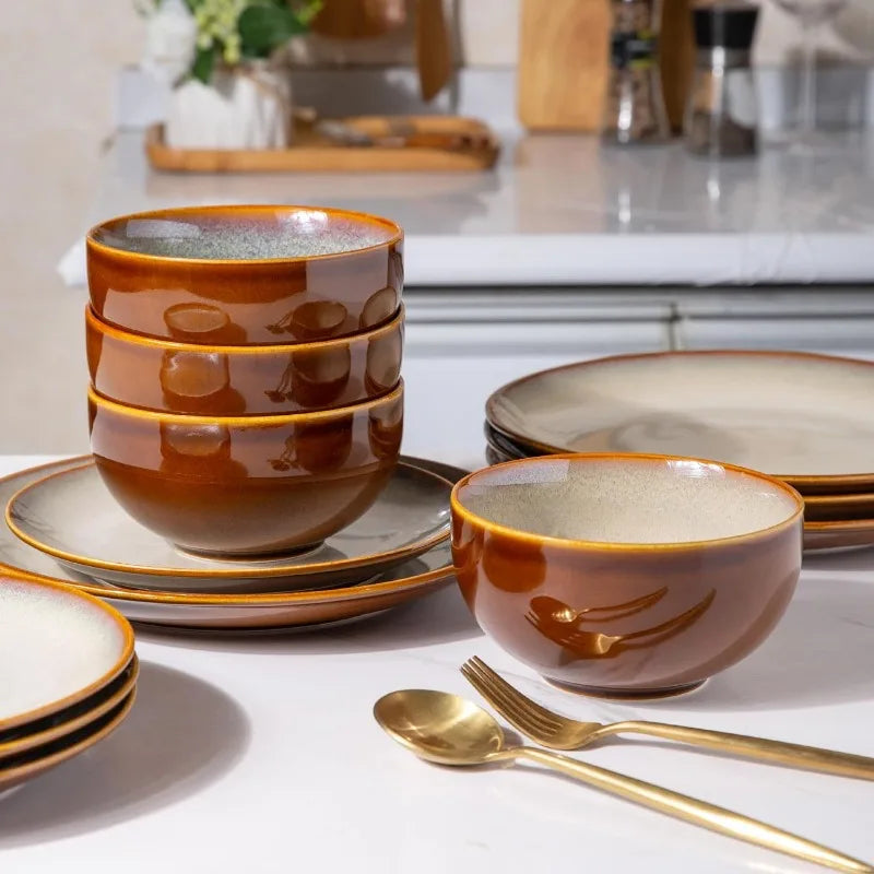 Ceramic Dinnerware Sets,Stoneware Coupe Plates and Bowls Sets,Highly Chip and Crack Resistant | Dishwasher & Microwave