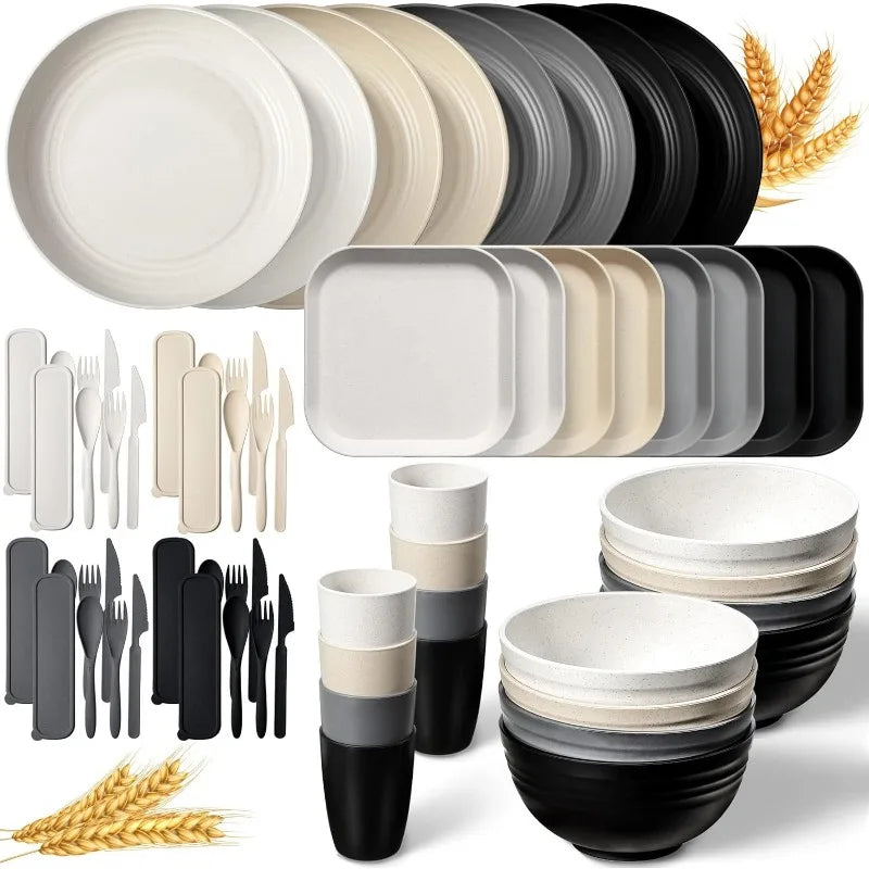 Unbreakable Wheat Straw Dinnerware Set- Microwave Safe Lightweight Plastic