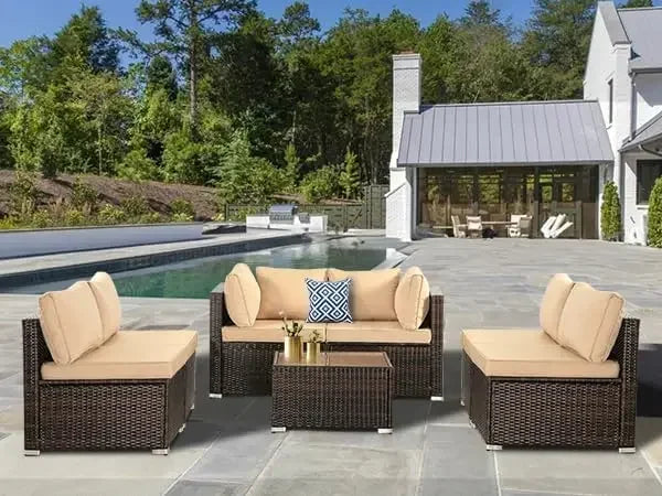 7 Piece Wicker Outdoor Sectional Sofa Patio Furniture Set