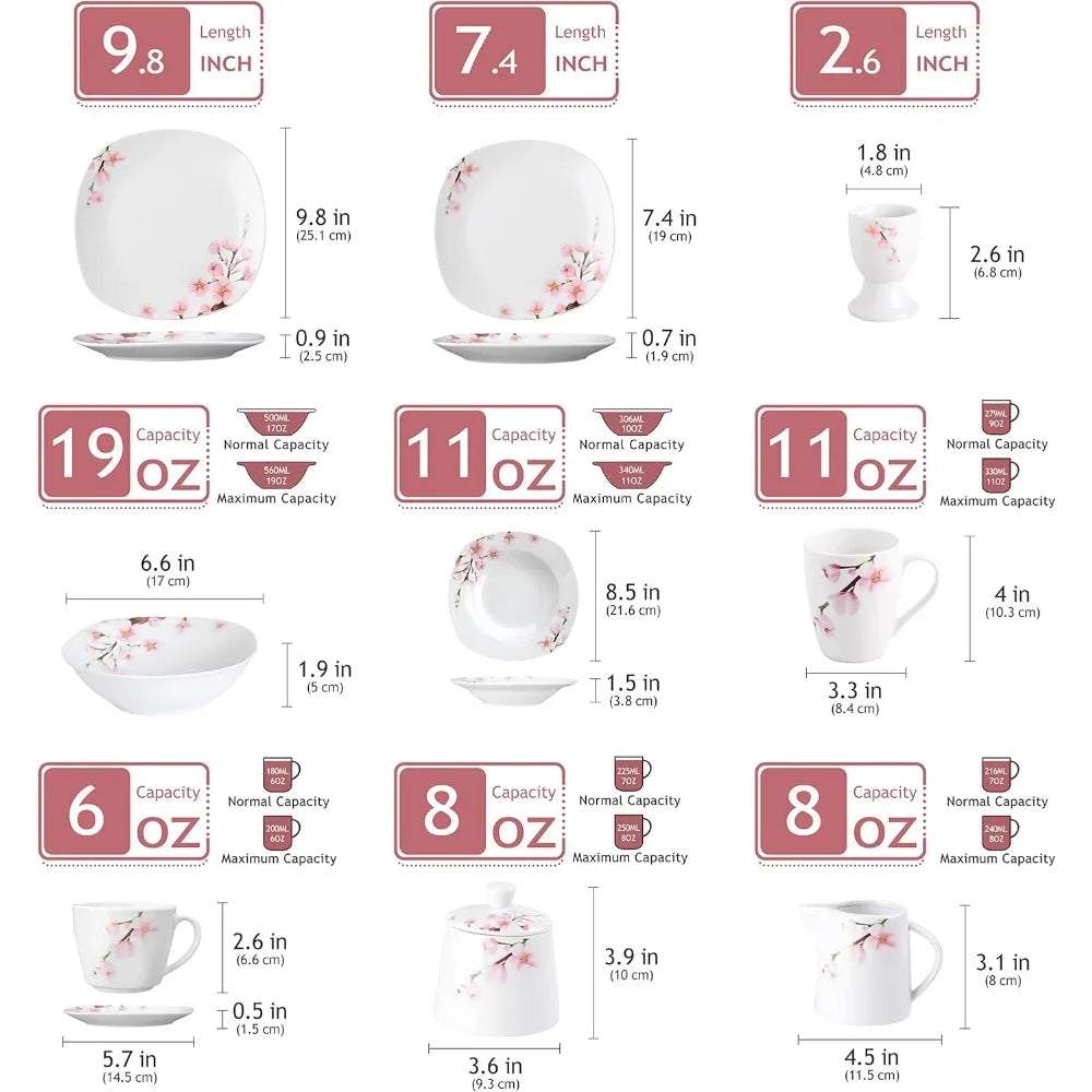 50-Piece Complete Tableware Porcelain Dinnerware Set