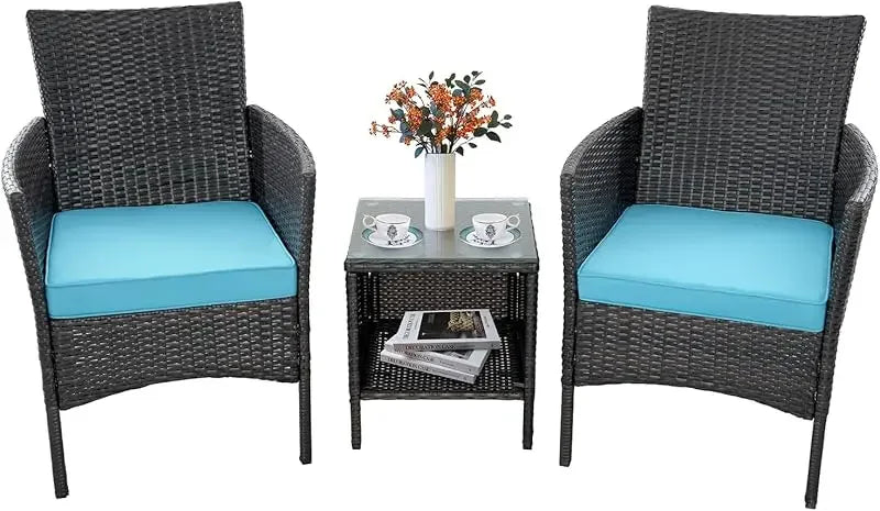 3-Piece Rattan Wicker Chairs with Table