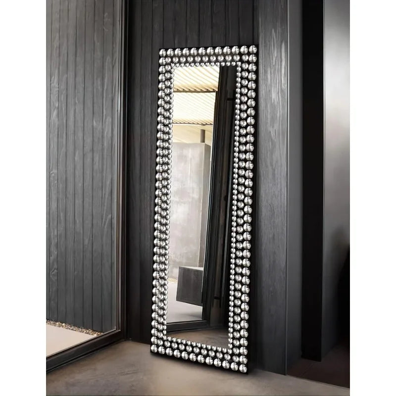 Full Length - Jeweled Accented Crystal Metal Frame, Wall-Mounted or Standing Full Body Mirror 65”*22”