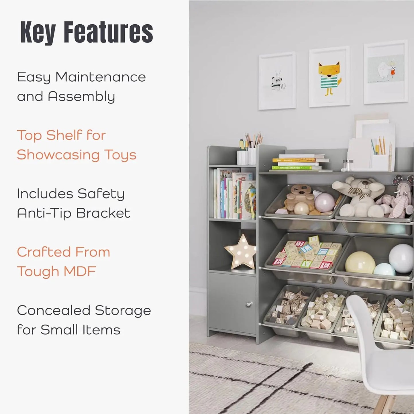 Kids Playroom Organization Shelving Unit with Removable Storage Bins