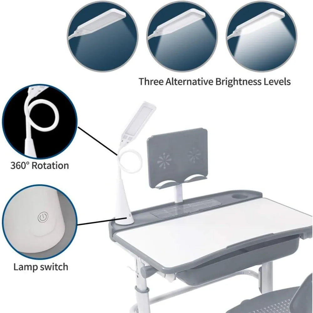 Kids Desk and Chair Set with Tilt Desktop, Bookstand, LED Lamp