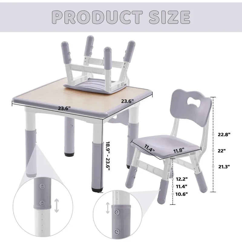 Height-Adjustable Toddler Table and Chair Set with Graffiti Desktop