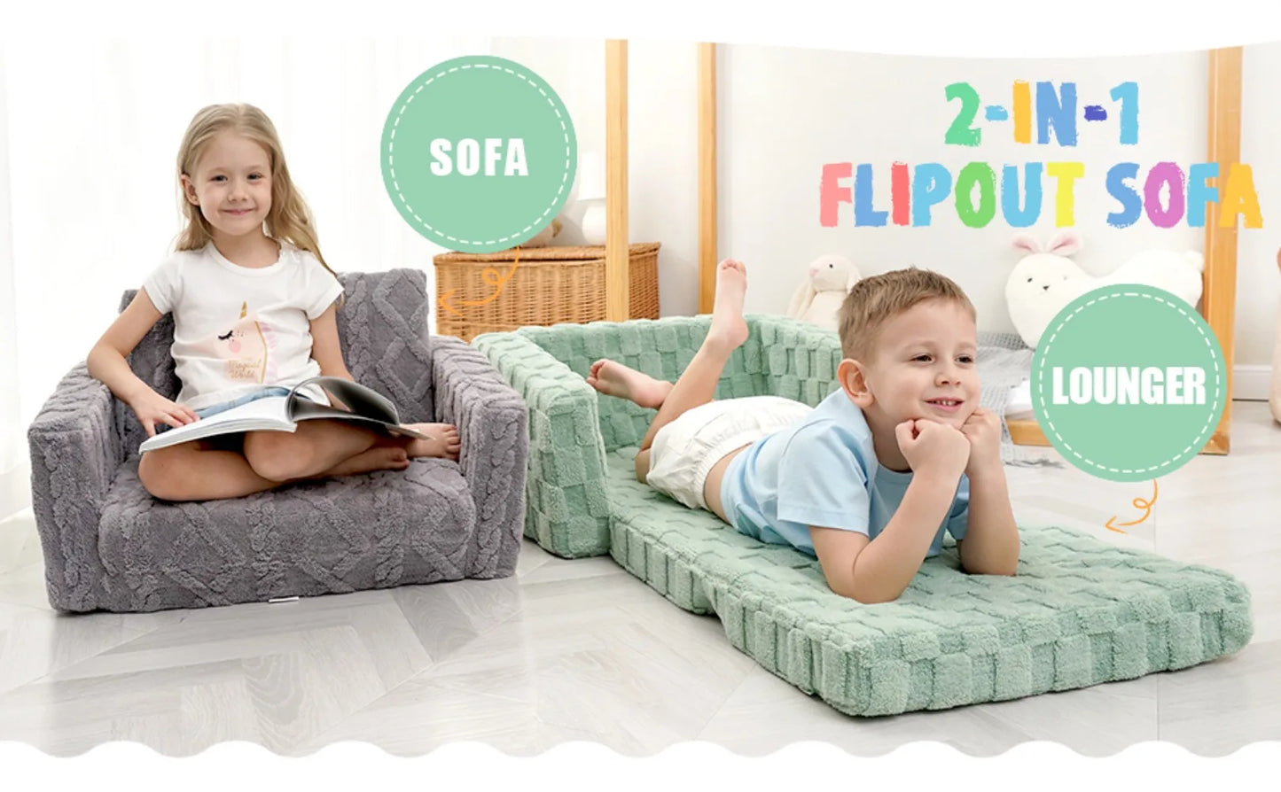 2-in-1 Flannel Fold Out Kid's Couch