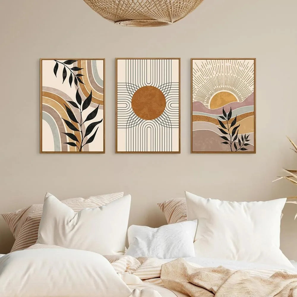 Framed Canvas Wall Art Prints, Set of 3 Mid Century Modern Wall Decor