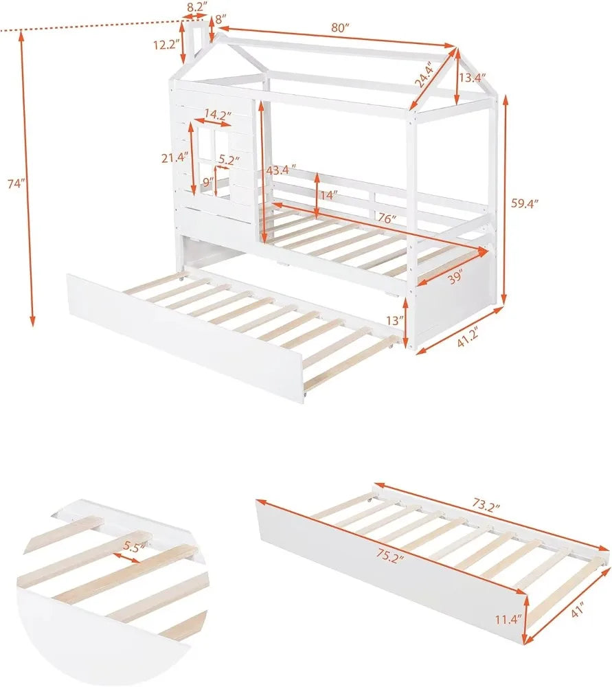 Twin Size House Bed Frame With Twin Size Trundle