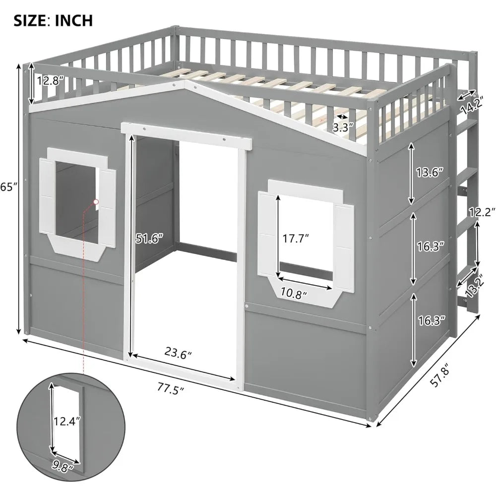 Twin Solid Wood Loft Bed Frame Playhouse