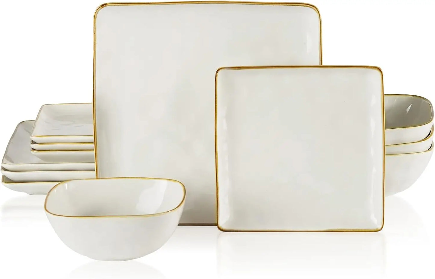 Ocean Square 12-Piece Kitchen Plates and Bowls Sets, Microwave and Dishwasher Safe, Scratch Resistant,