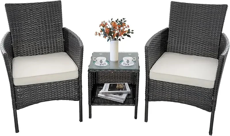 3-Piece Rattan Wicker Chairs with Table