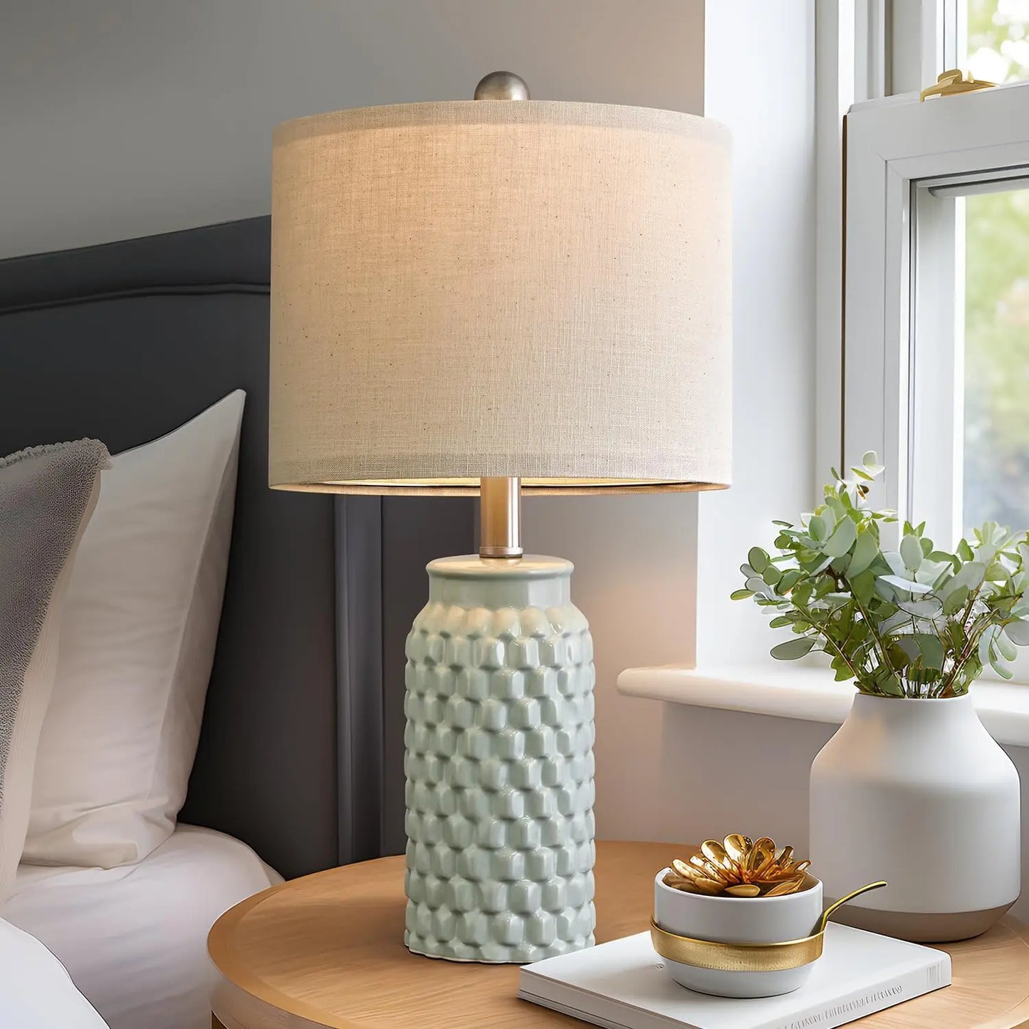 20.5" Modern Ceramic Bedside Lamp Set of 2