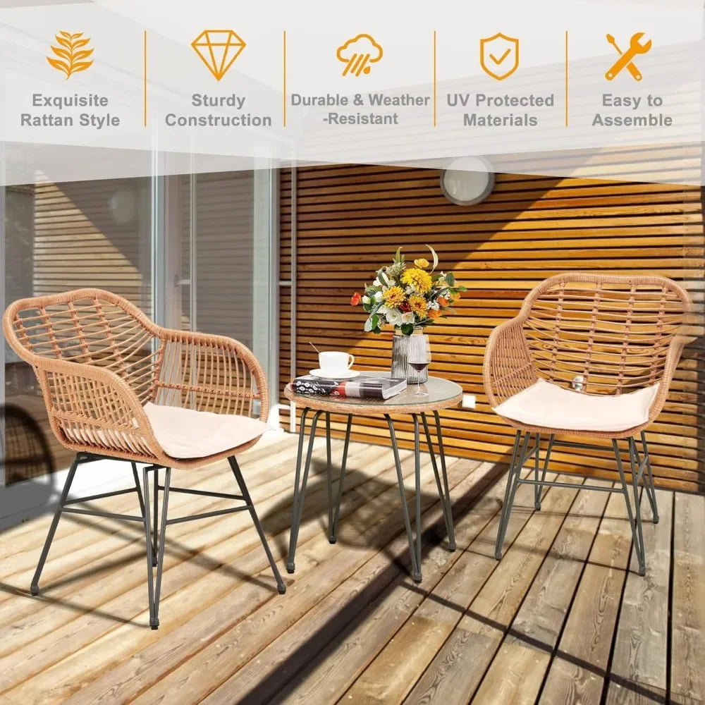 3 Piece Wicker Bistro Patio Set