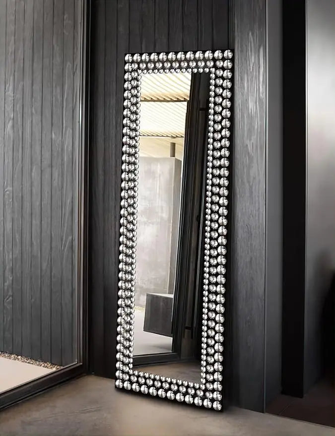 Full Length - Jeweled Accented Crystal Metal Frame, Wall-Mounted or Standing Full Body Mirror 65”*22”