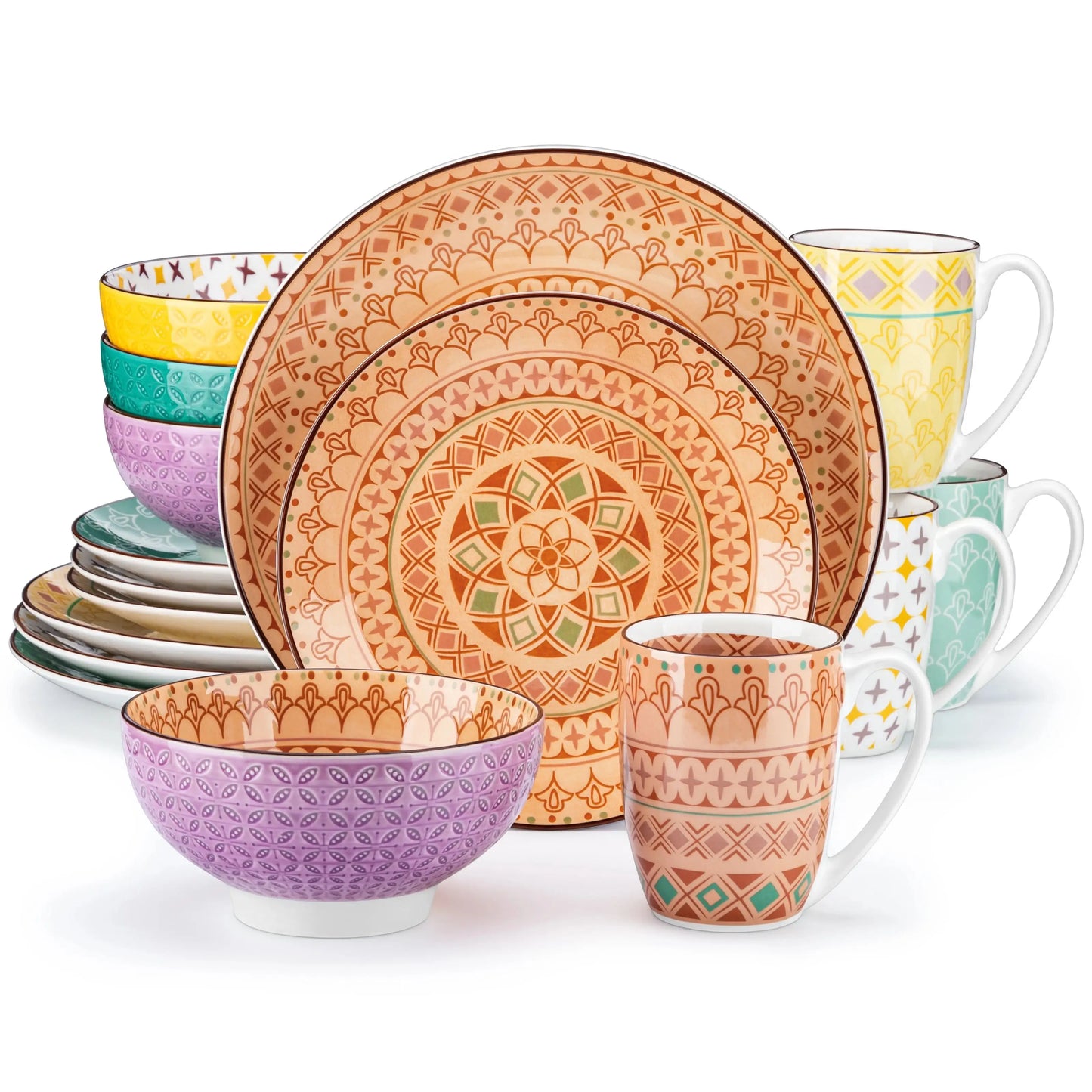 Vancasso Tulip 16/32/48-Piece 4-Color 4-Design Porcelain Dinnerware Set