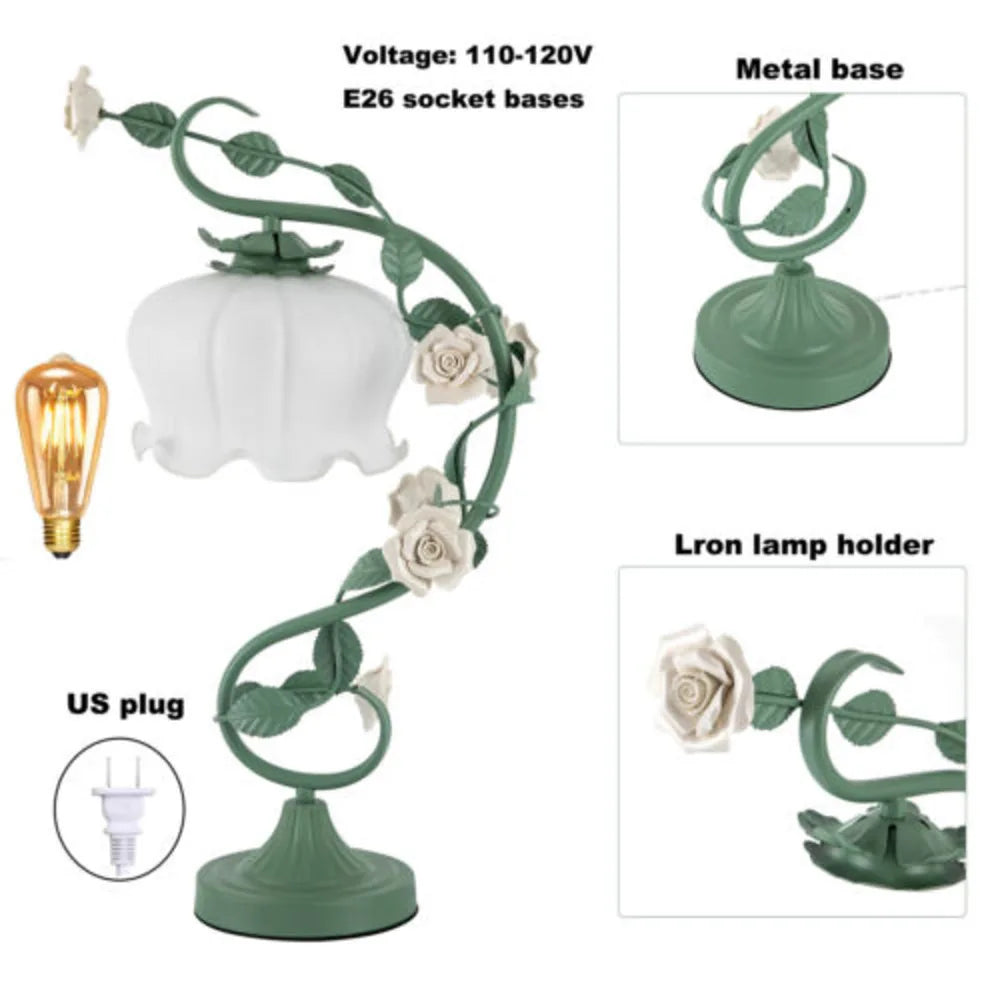 Green Bedside Flower Night Light Table Lamp