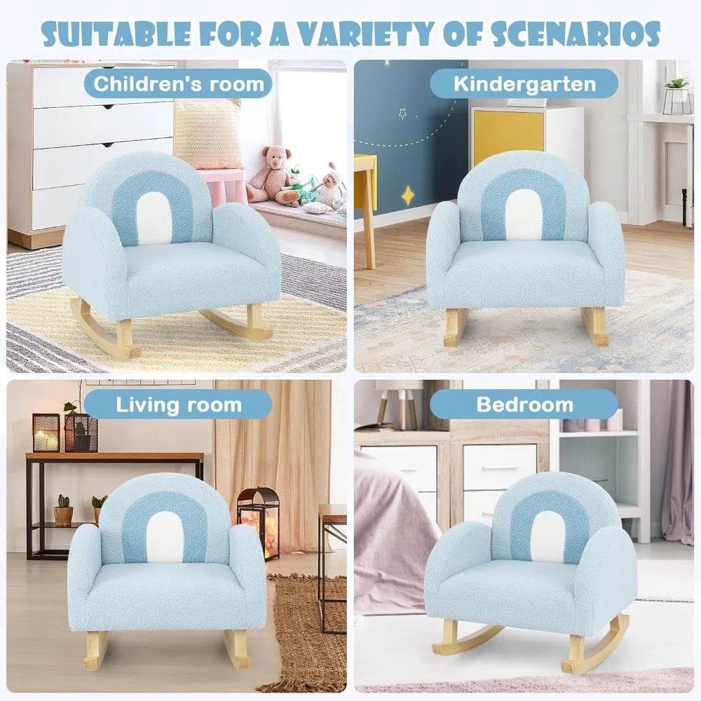 Plush Fabric Upholstered Children's Armchair with Solid Wooden Frame, Anti-Tipping Design