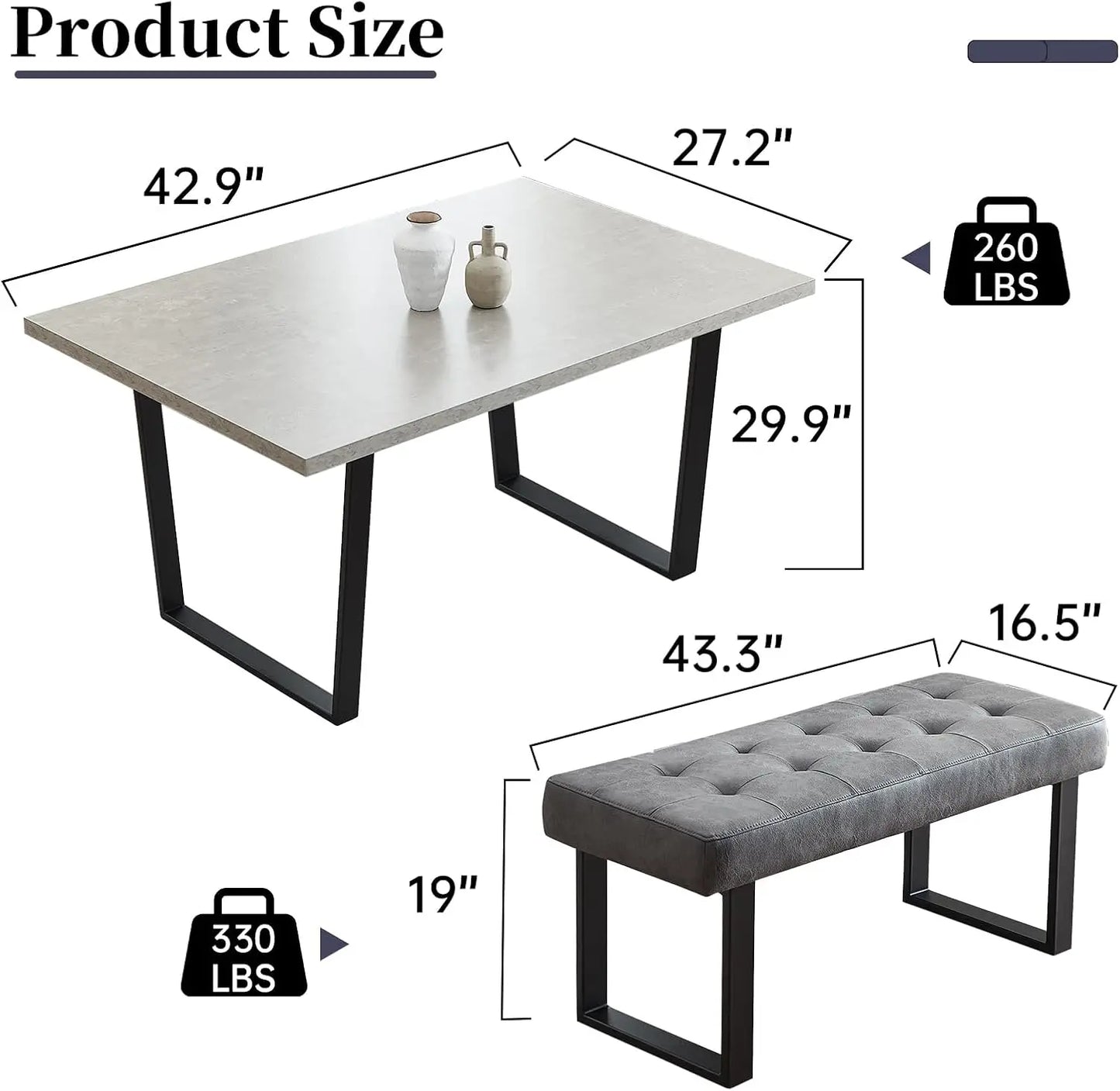 3 Piece Dining Table Set with Bench