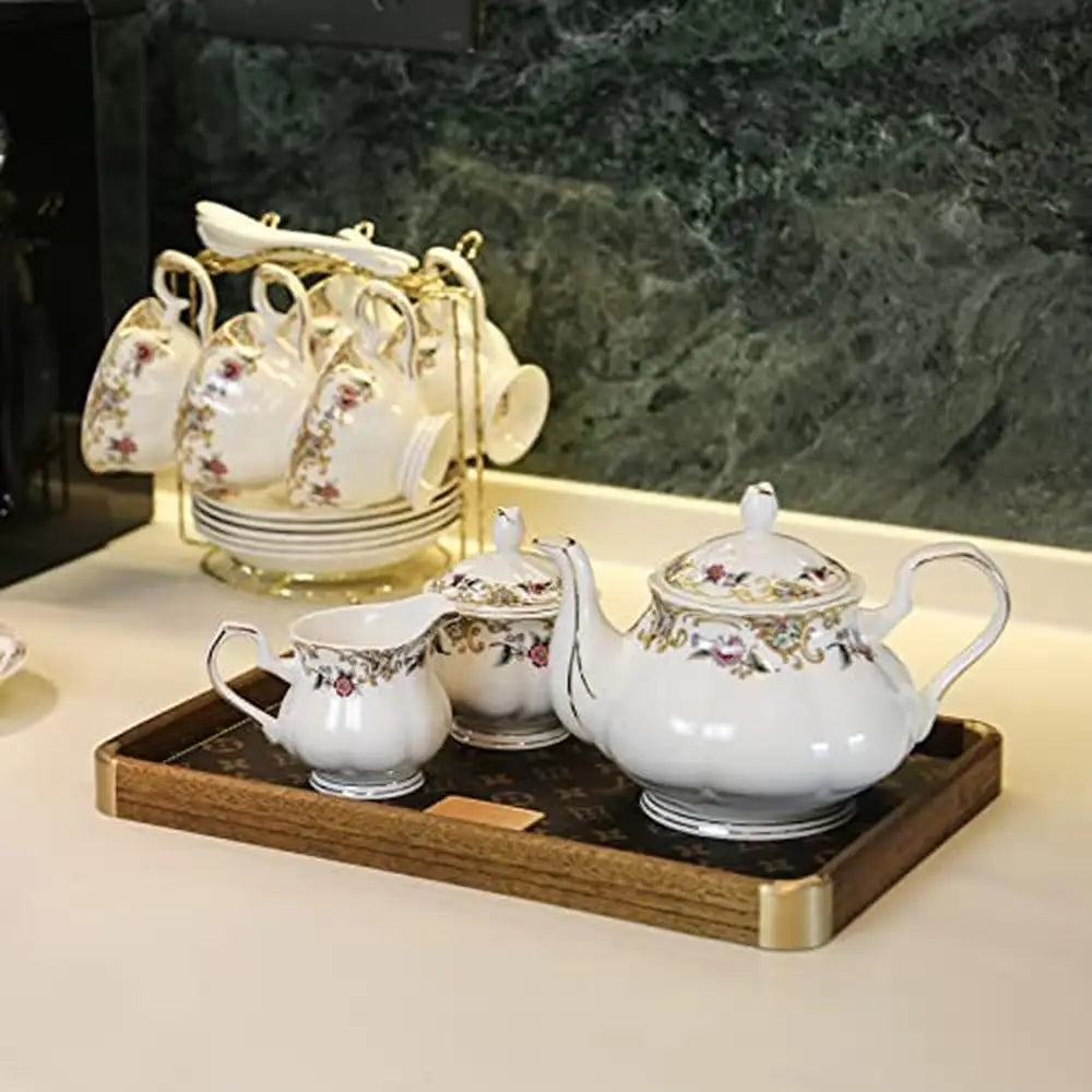 21-Piece Floral Design English Style Porcelain Bone China Tea Set