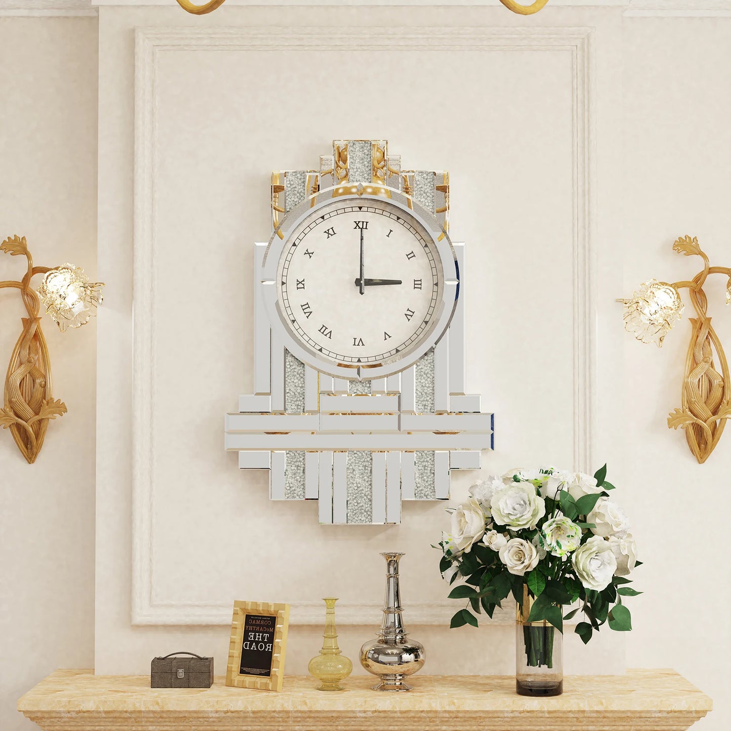 Large Crystal Crush Diamond Mirrored Wall Clock