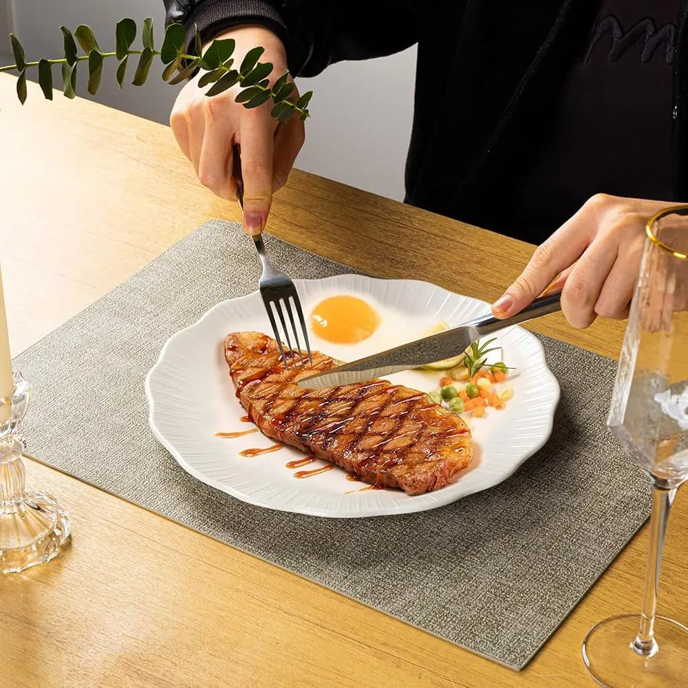 12 Piece Sunburst Pattern Porcelain Dinnerware Set For 4, Frost White