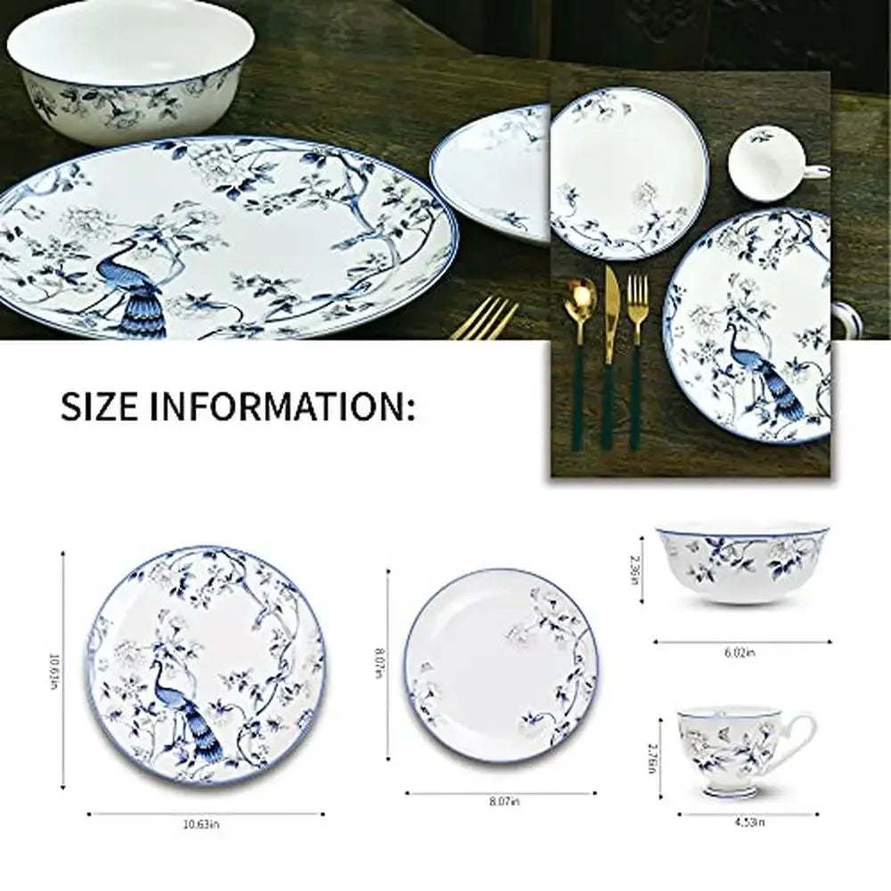 16-Piece  Jingdezhen Blue & White Top-Grade Bone China Dinnerware Set