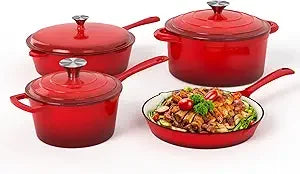 Red Enamel Heavy Duty Cast Iron 7-Piece Cookware Set