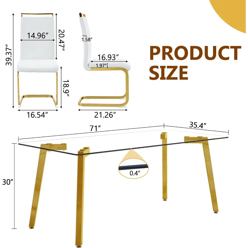 71" Modern Glass Table Top Dining Table Set