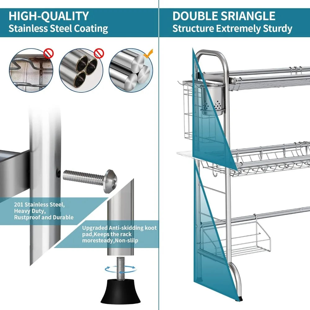 2-Tier Stainless Steel Large Over The Sink Dish Rack with Utensil Holder