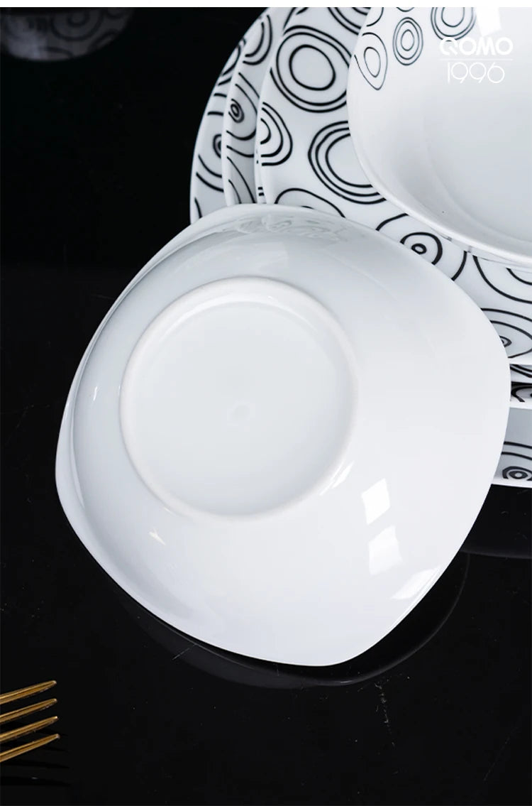 12/24-piece Black Stripes Porcelain Dinnerware Set For 4