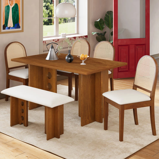 Modern Double Pedestal 6-Piece Dining Table Set