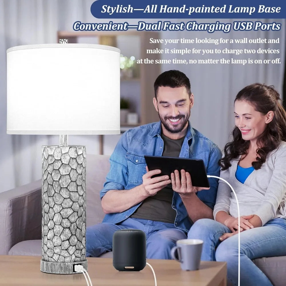 25” Tall Set of 2 Table Lamps with Dual USB Charging Ports