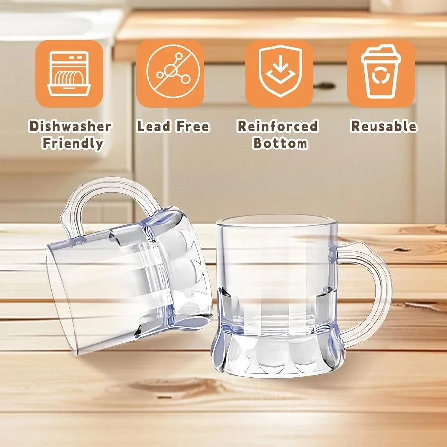 12 Pcs Mini Clear Plastic 1 oz Reusable Beer Mug Shot Glasses