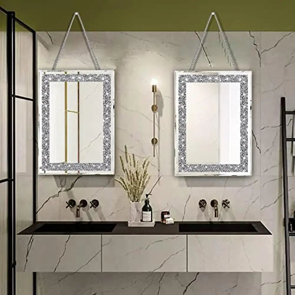 2 piece Crystal Crush Diamond Wall Mirrors Set - 11”x15”