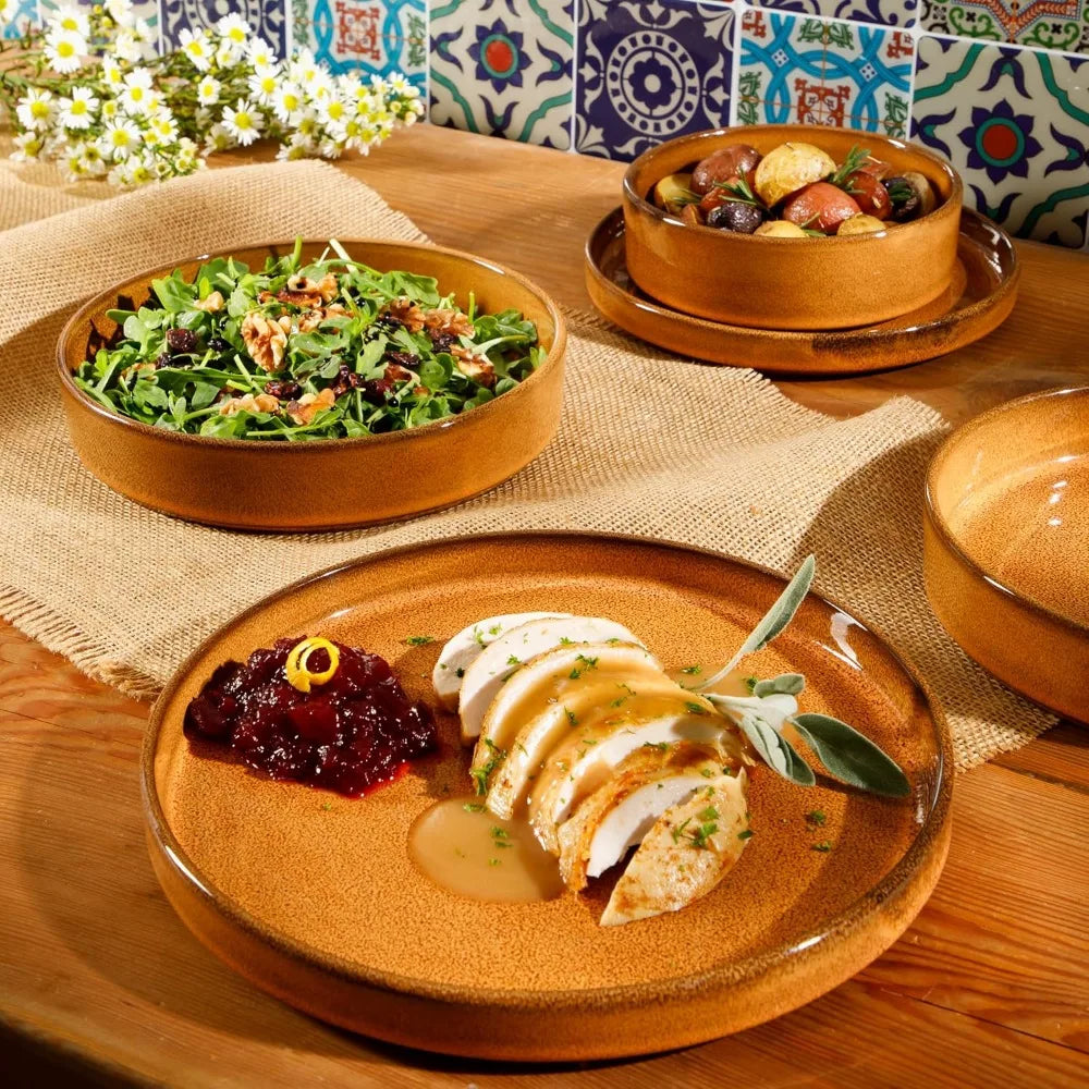 Oprah's Favorite Things - Santorini Mist Double Bowl Terracotta Reactive Glaze Plates and Bowls Dinnerware Set