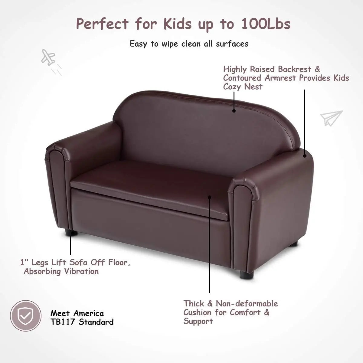 2 in 1 Double Seat Children's Sofa w/Under Seat Storage