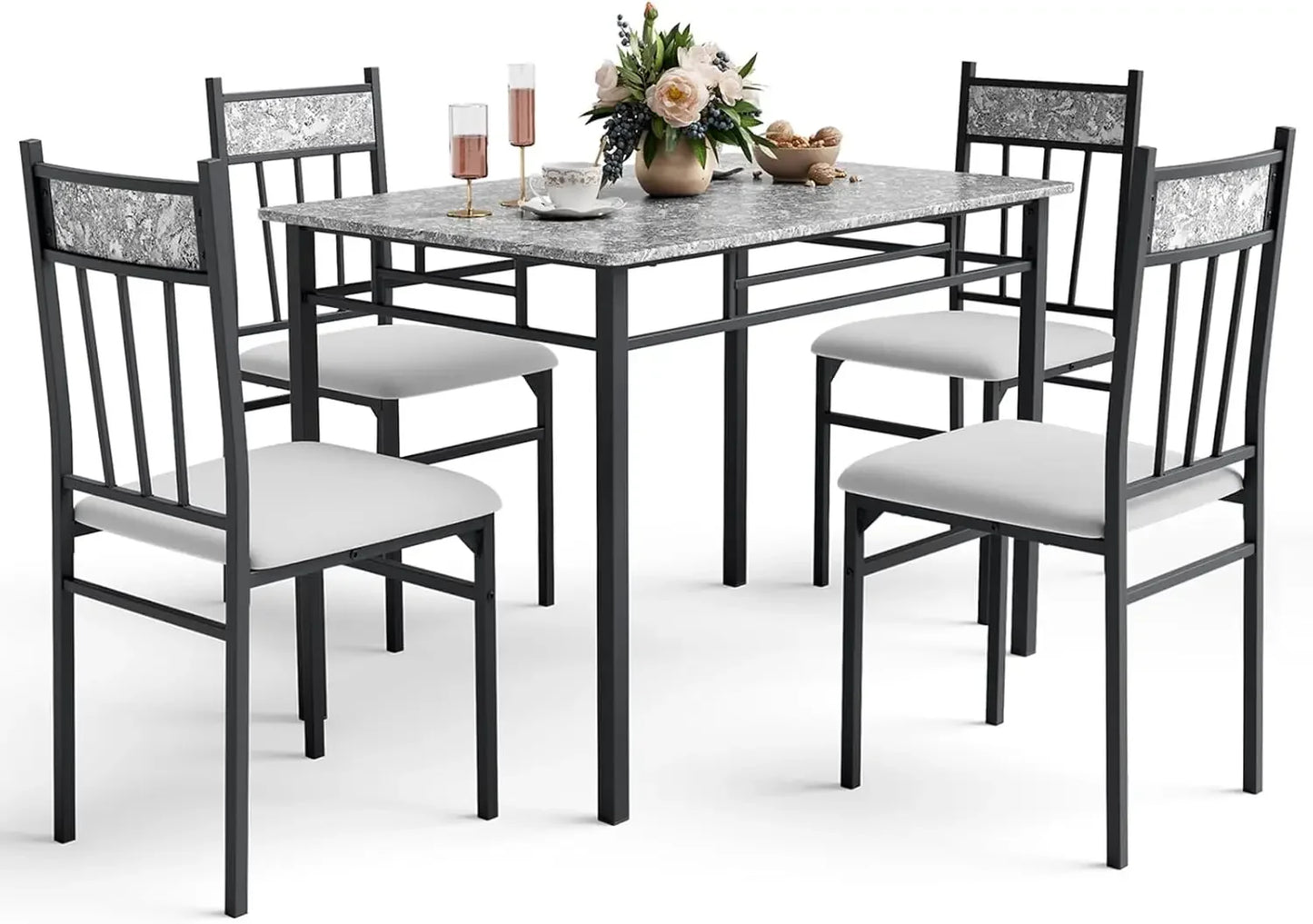 5 Piece Faux Marble Dining Table Set