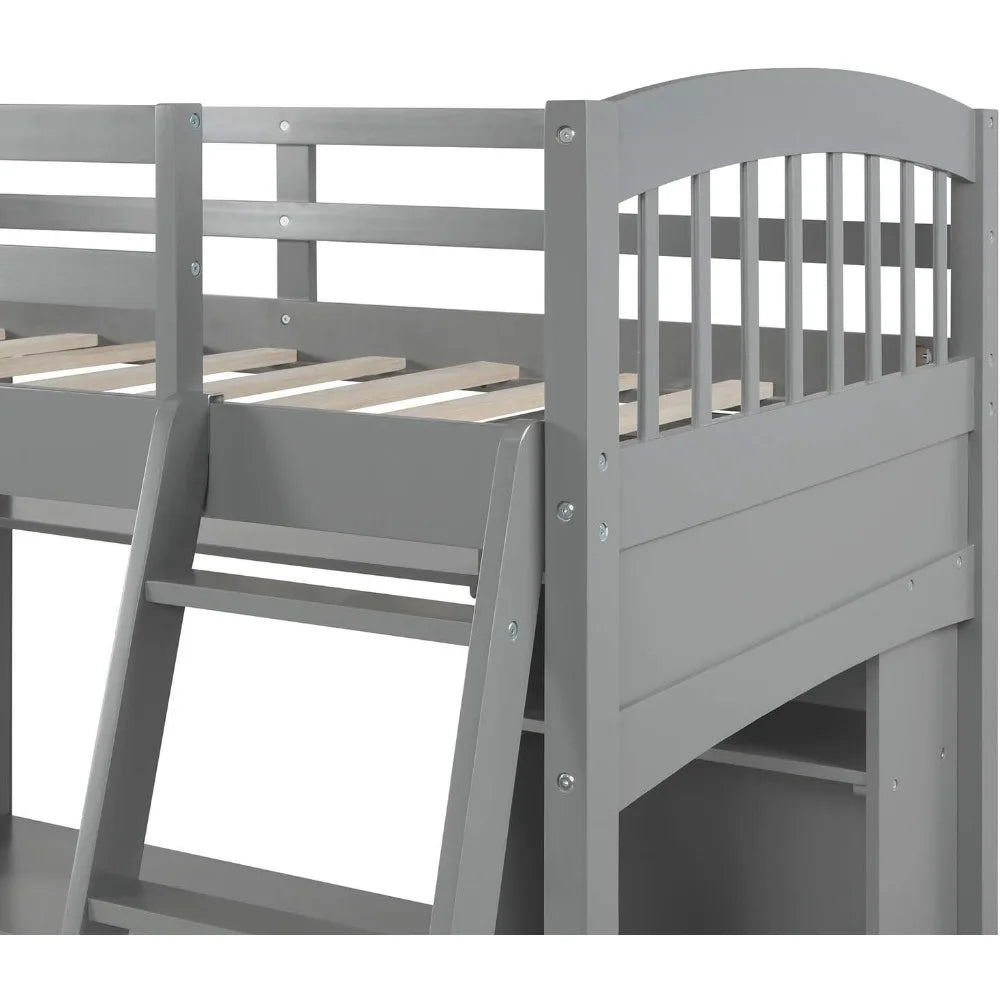 Solid Wood Loft Bed Frame with Desk