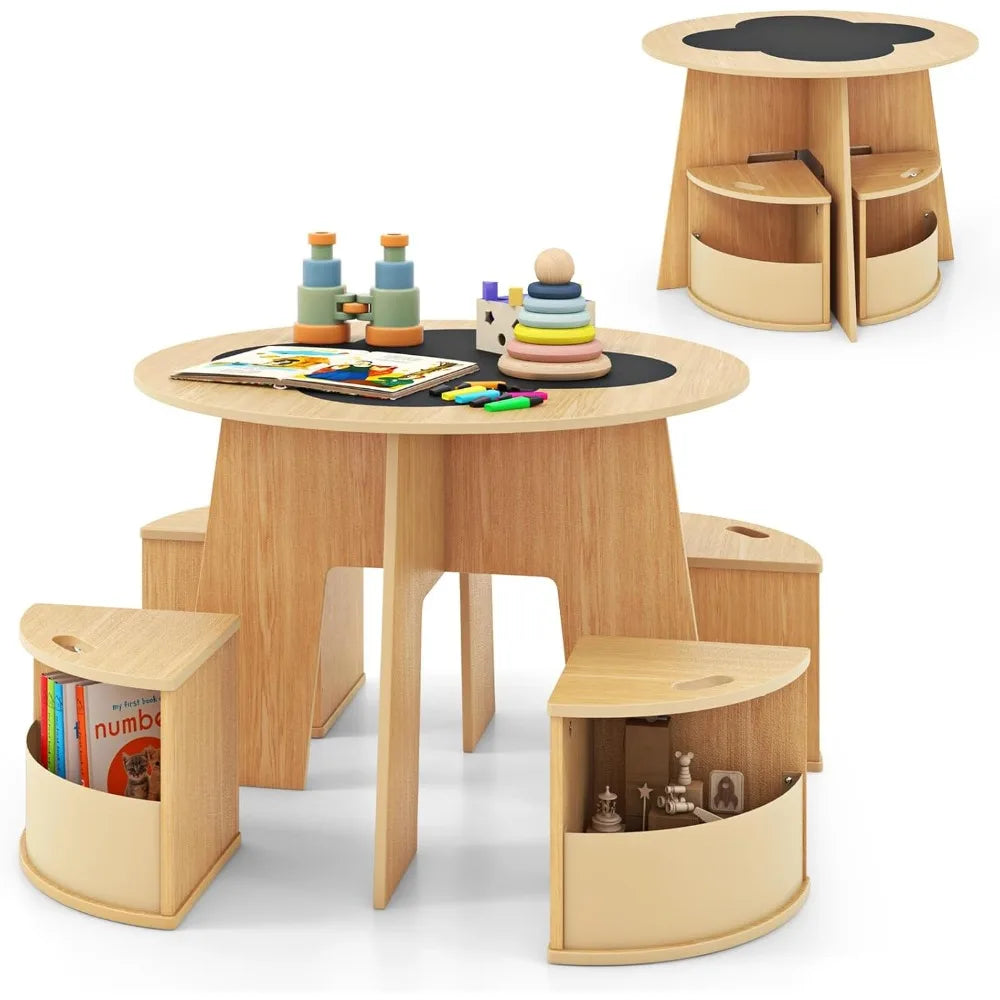 Toddlers' Wooden Flower Shaped Nesting Table Set
