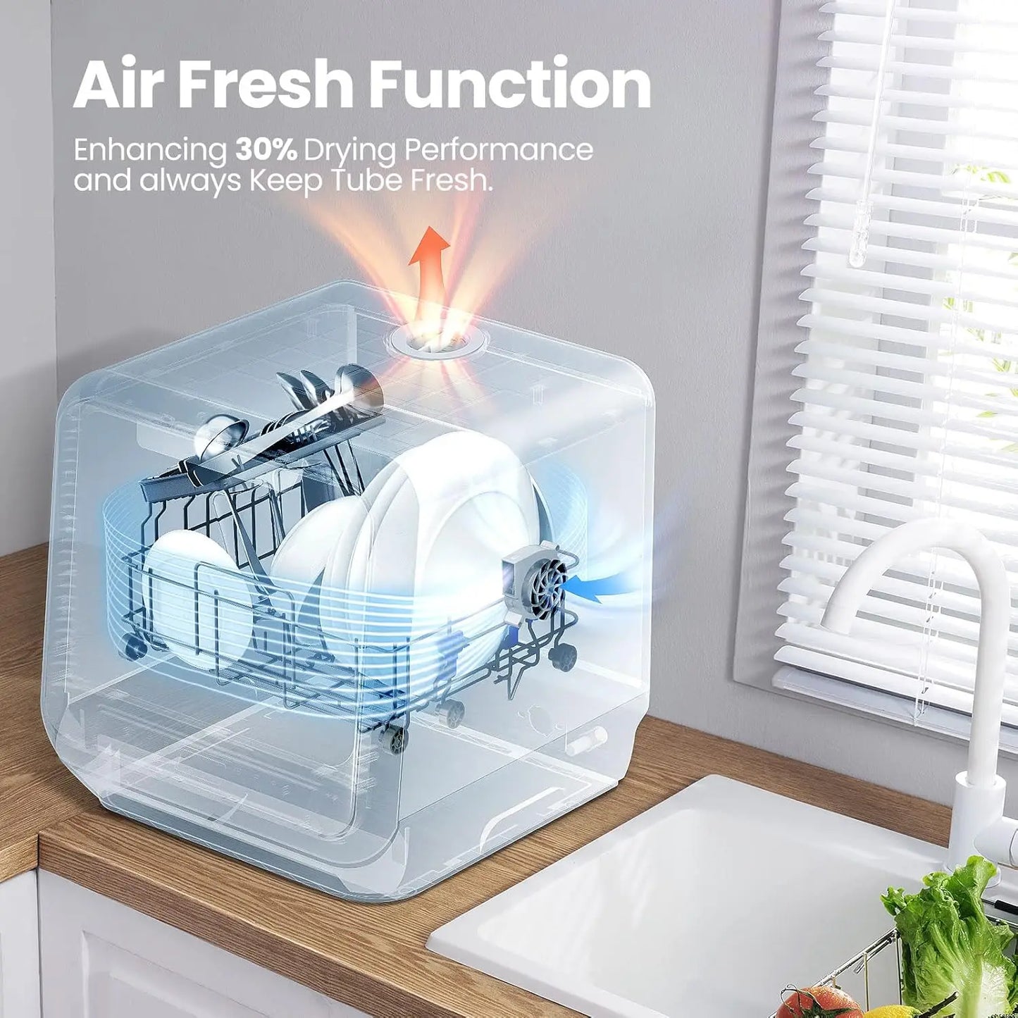 Portable Mini Countertop Dishwasher with 5L Built-in Water