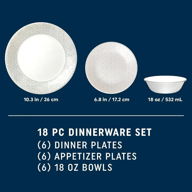 18 Piece Glass Dinnerware Sets, Service for 6