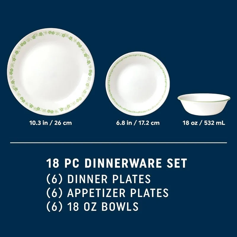 18 Piece Glass Dinnerware Sets, Service for 6