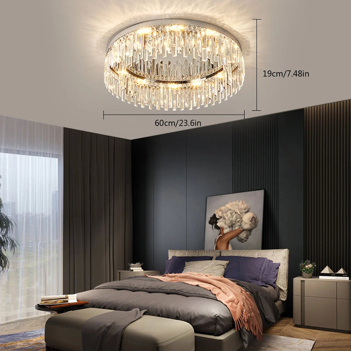 23.6inch Round Crystal Indoor Ceiling Lamp