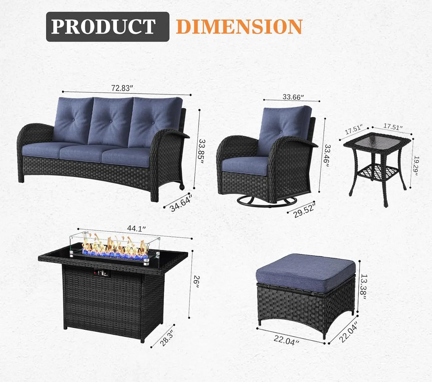 10 Piece Patio Furniture Set with Fire Pit Table