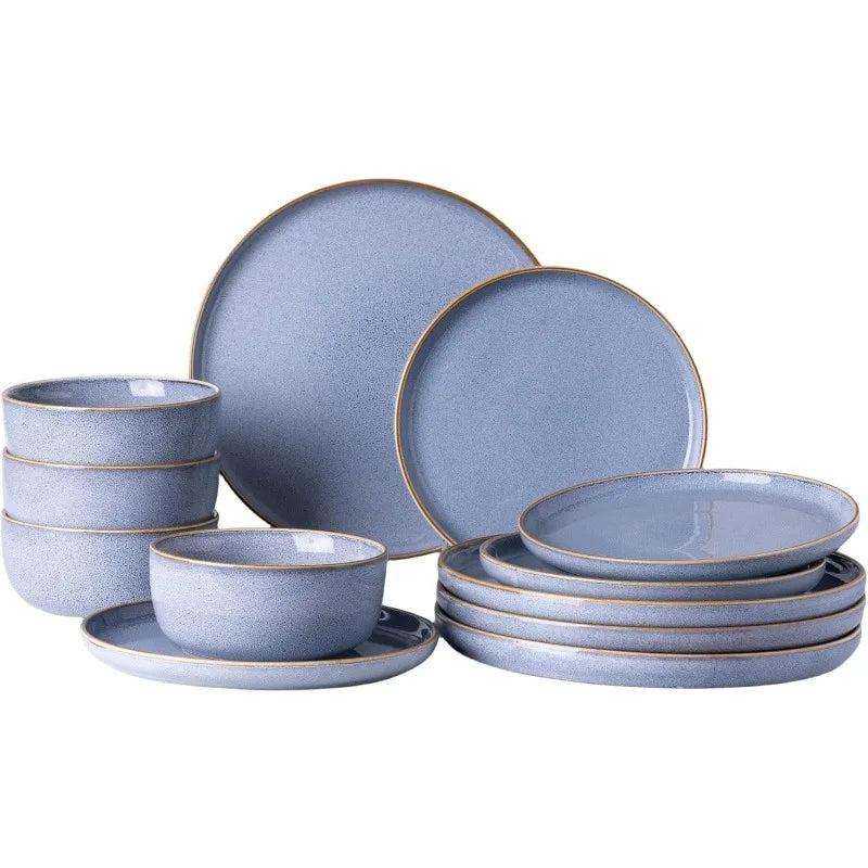 12 Piece Ceramic Dinnerware Set for 4, Scratch Resistant Dishes