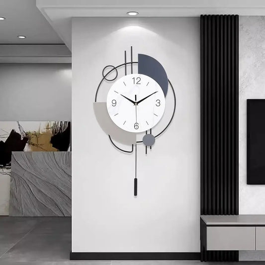 Decorative Stylish Art Deco Metal Wall Clock with Pendulum